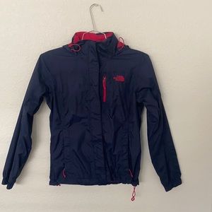 The North Face Raincoat. Navy with pink accents. Like new, worn 3 times